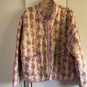 Free People Floral Quilted Jacket - Cream and Pink
